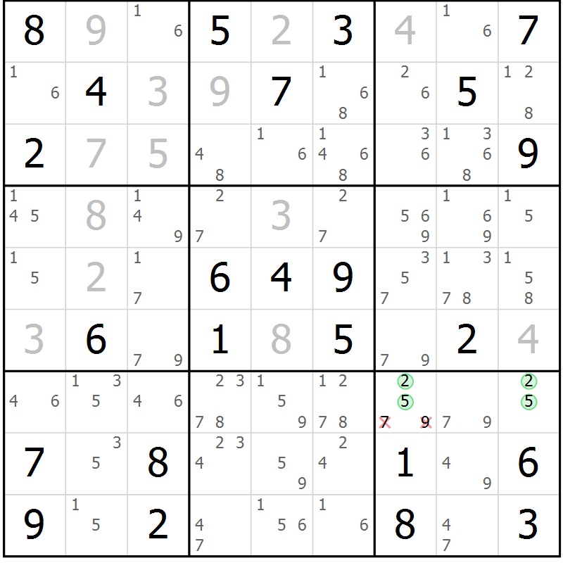 Position des candidats pour la solution de la Gr 59 page 62 du magazine de sudoku Virtuose n° 104