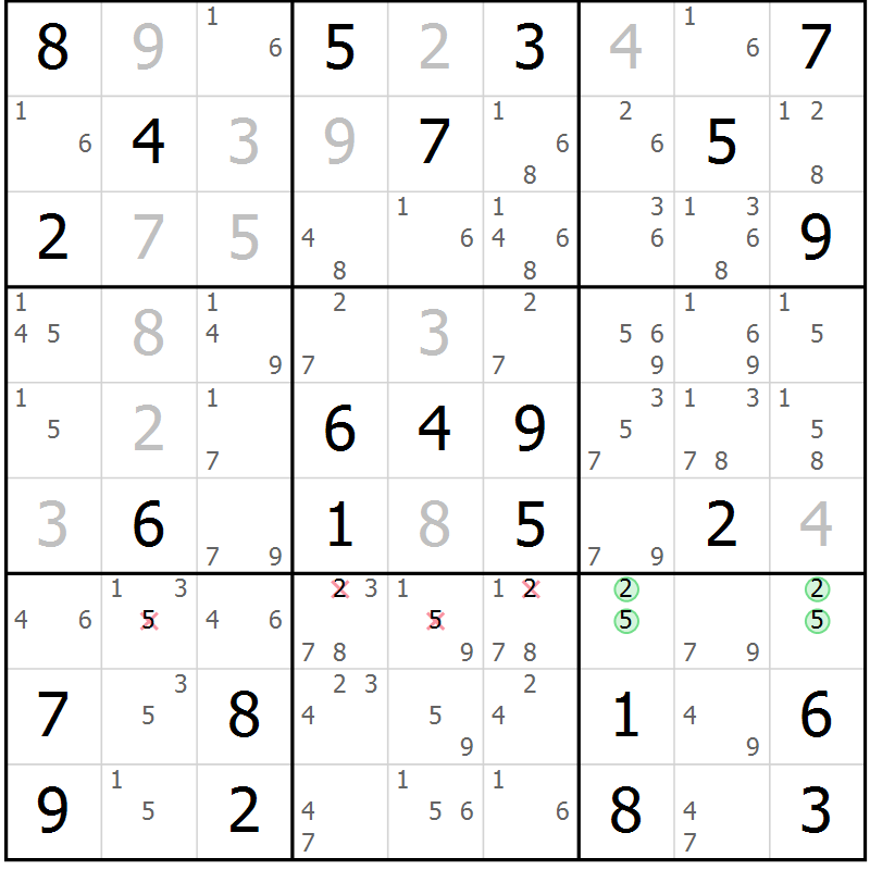 Position des candidats pour la solution de la Gr 59 page 62 du magazine de sudoku Virtuose n° 104