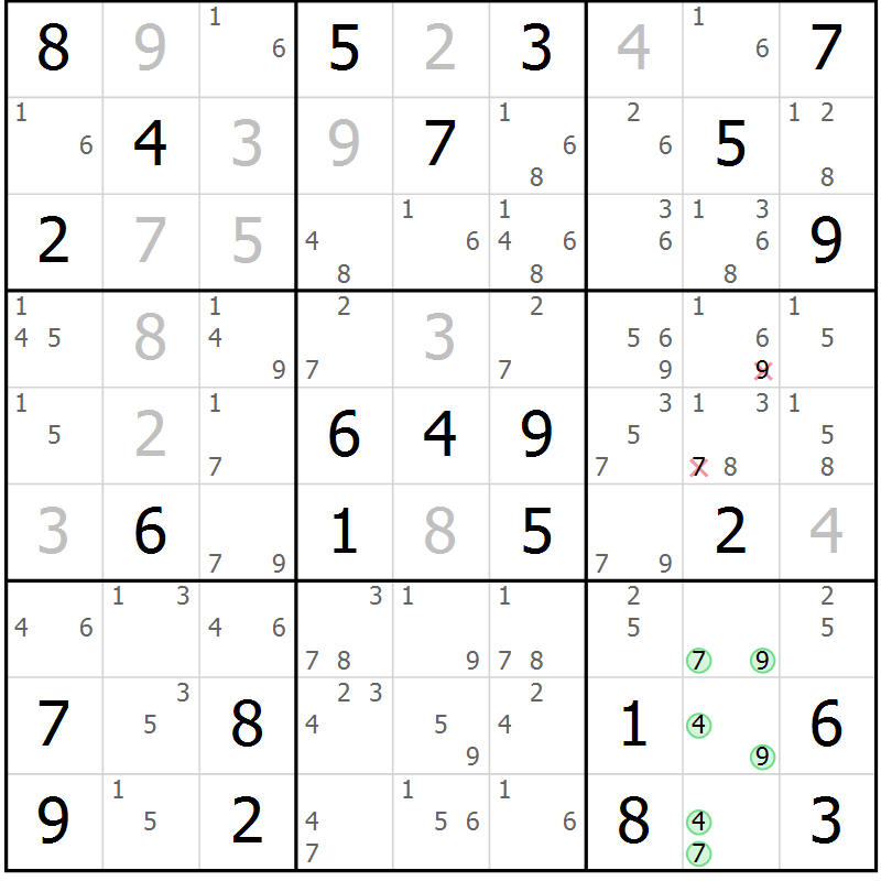 Position des candidats pour la solution de la Gr 59 page 62 du magazine de sudoku Virtuose n° 104