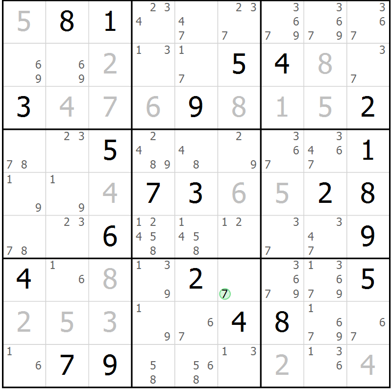 Position des candidats pour la solution de la Gr 6 page 9 du magazine de sudoku Virtuose n° 104