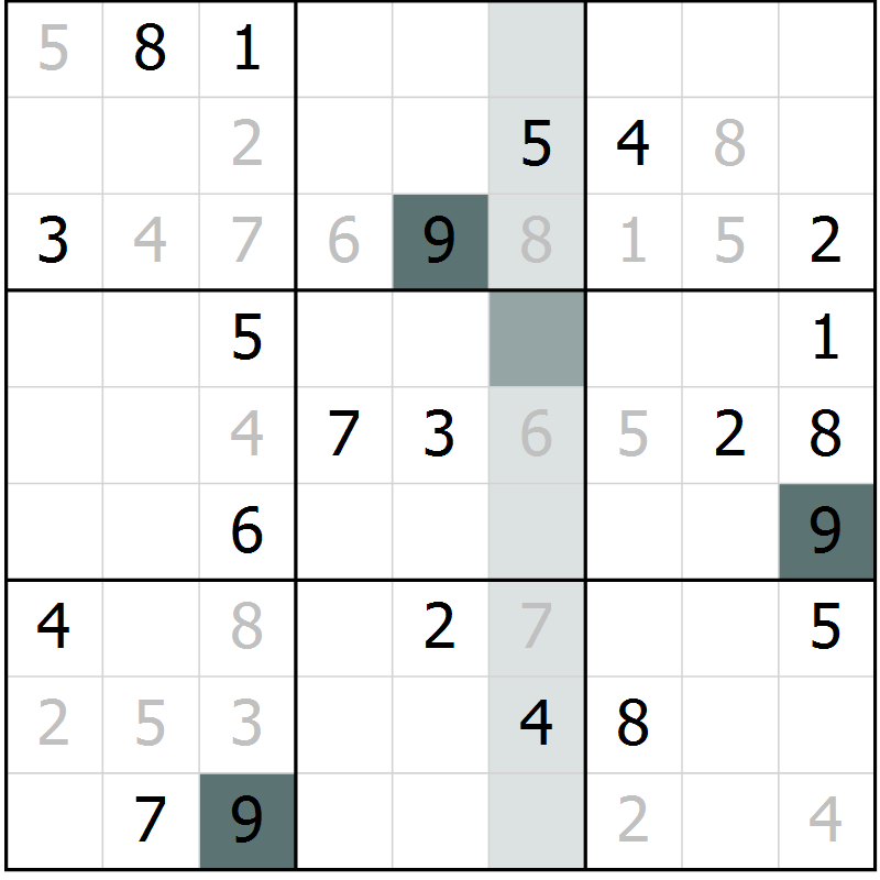 Position des candidats pour la solution de la Gr 6 page 9 du magazine de sudoku Virtuose n° 104