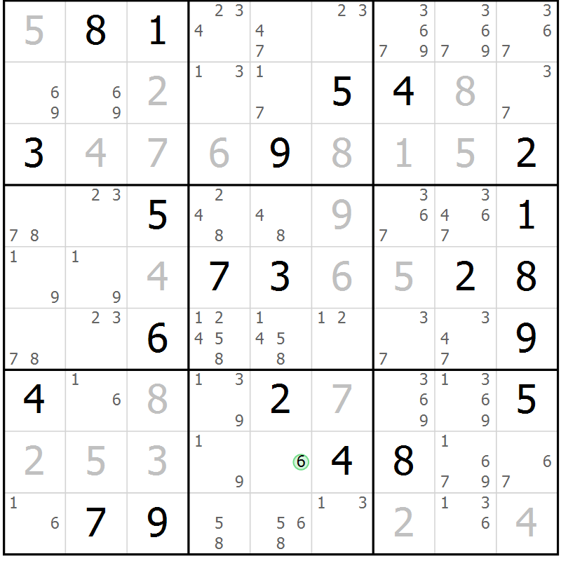 Position des candidats pour la solution de la Gr 6 page 9 du magazine de sudoku Virtuose n° 104