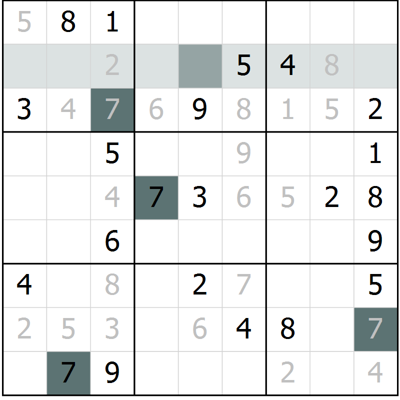 Position des candidats pour la solution de la Gr 6 page 9 du magazine de sudoku Virtuose n° 104