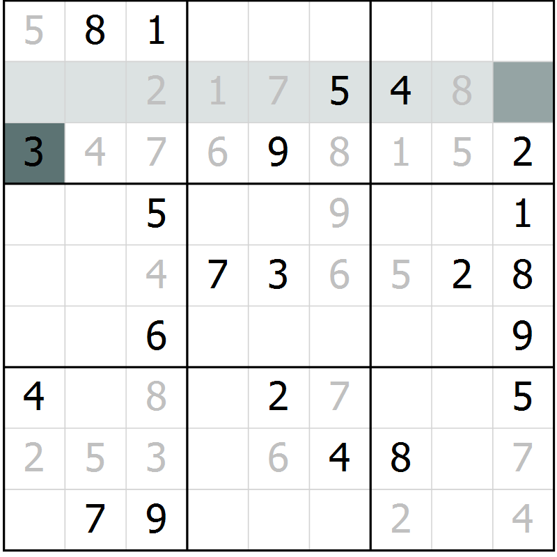 Position des candidats pour la solution de la Gr 6 page 9 du magazine de sudoku Virtuose n° 104