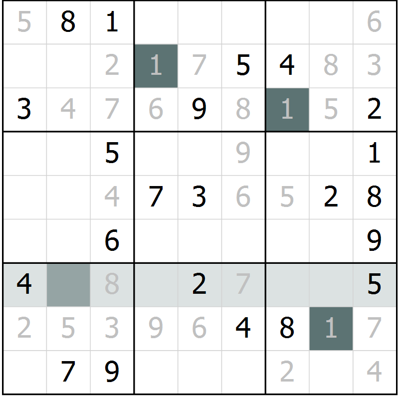 Position des candidats pour la solution de la Gr 6 page 9 du magazine de sudoku Virtuose n° 104