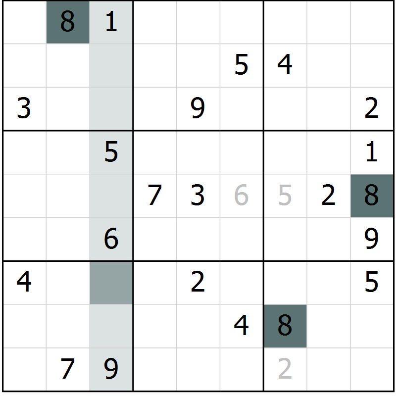 Position des candidats pour la solution de la Gr 6 page 9 du magazine de sudoku Virtuose n° 104