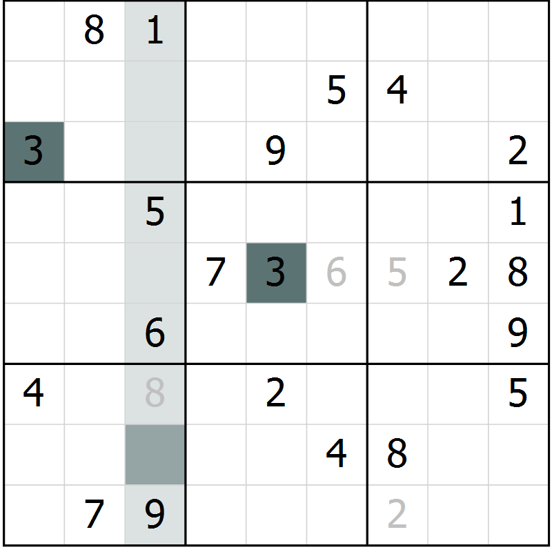 Position des candidats pour la solution de la Gr 6 page 9 du magazine de sudoku Virtuose n° 104