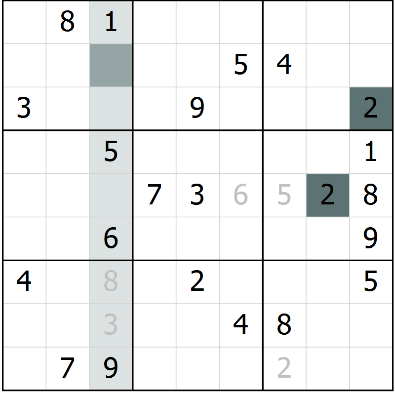 Position des candidats pour la solution de la Gr 6 page 9 du magazine de sudoku Virtuose n° 104