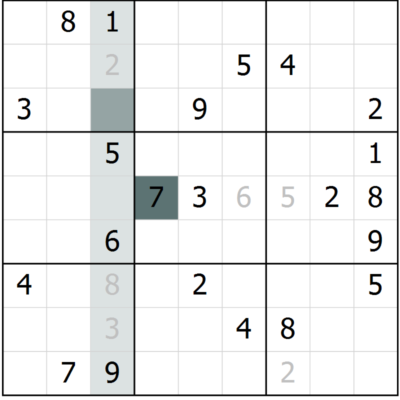 Position des candidats pour la solution de la Gr 6 page 9 du magazine de sudoku Virtuose n° 104