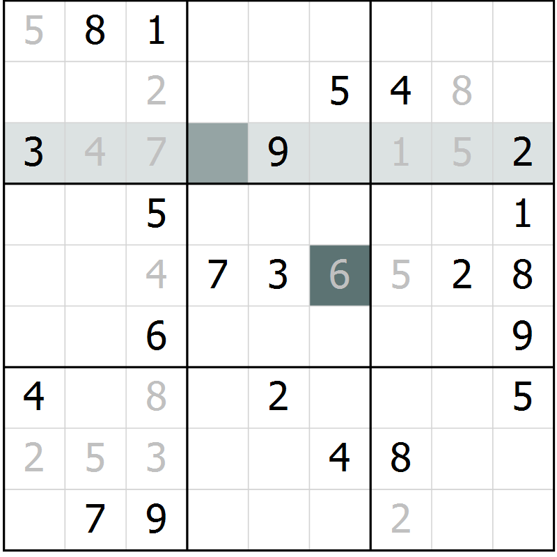 Position des candidats pour la solution de la Gr 6 page 9 du magazine de sudoku Virtuose n° 104