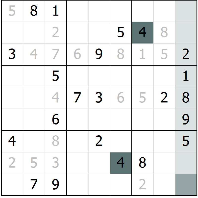 Position des candidats pour la solution de la Gr 6 page 9 du magazine de sudoku Virtuose n° 104