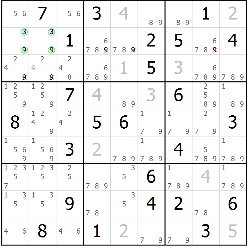 Position des candidats pour la solution de la Gr 60 page 63 du magazine de sudoku Virtuose n° 104