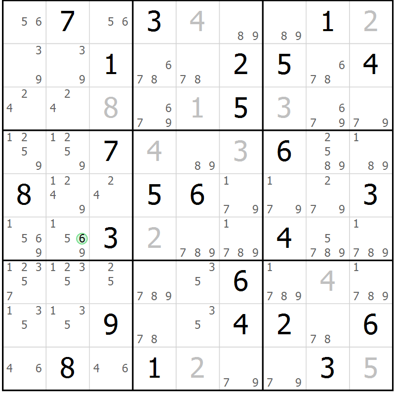 Position des candidats pour la solution de la Gr 60 page 63 du magazine de sudoku Virtuose n° 104