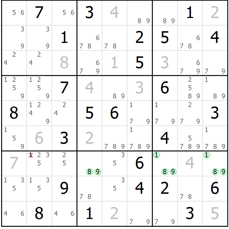 Position des candidats pour la solution de la Gr 60 page 63 du magazine de sudoku Virtuose n° 104