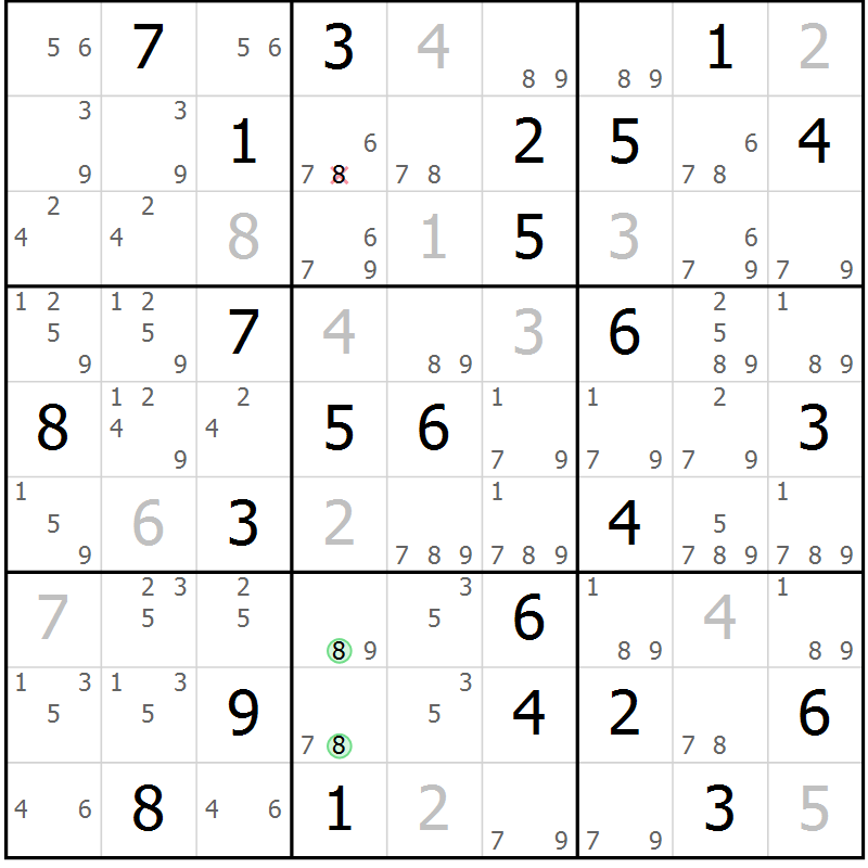 Position des candidats pour la solution de la Gr 60 page 63 du magazine de sudoku Virtuose n° 104