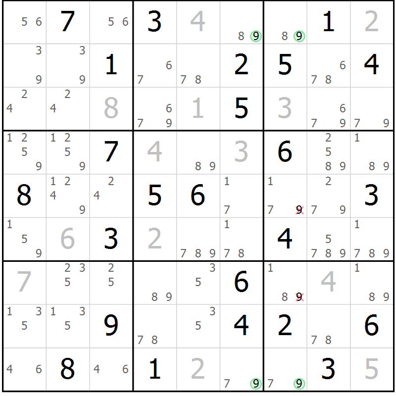 Position des candidats pour la solution de la Gr 60 page 63 du magazine de sudoku Virtuose n° 104