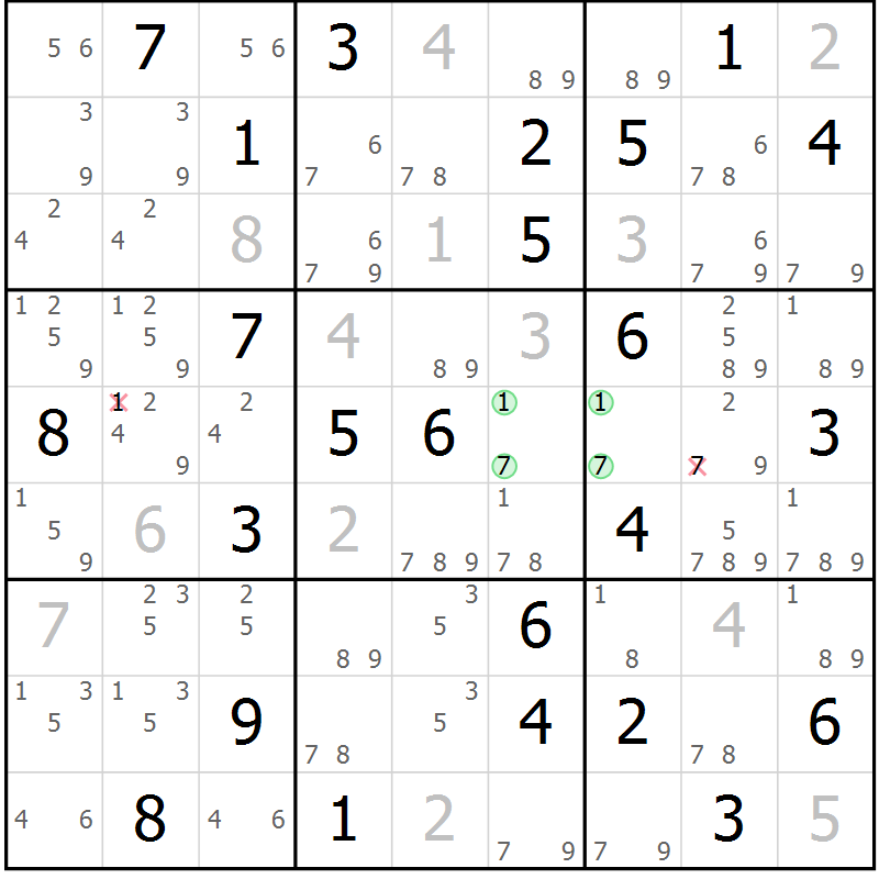Position des candidats pour la solution de la Gr 60 page 63 du magazine de sudoku Virtuose n° 104