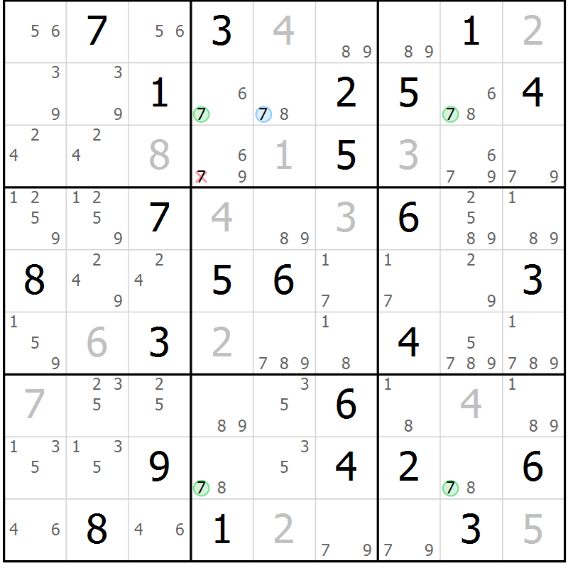 Position des candidats pour la solution de la Gr 60 page 63 du magazine de sudoku Virtuose n° 104