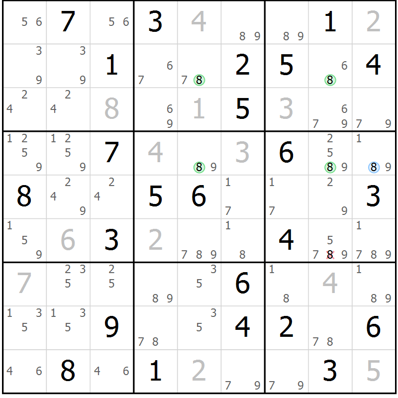 Position des candidats pour la solution de la Gr 60 page 63 du magazine de sudoku Virtuose n° 104