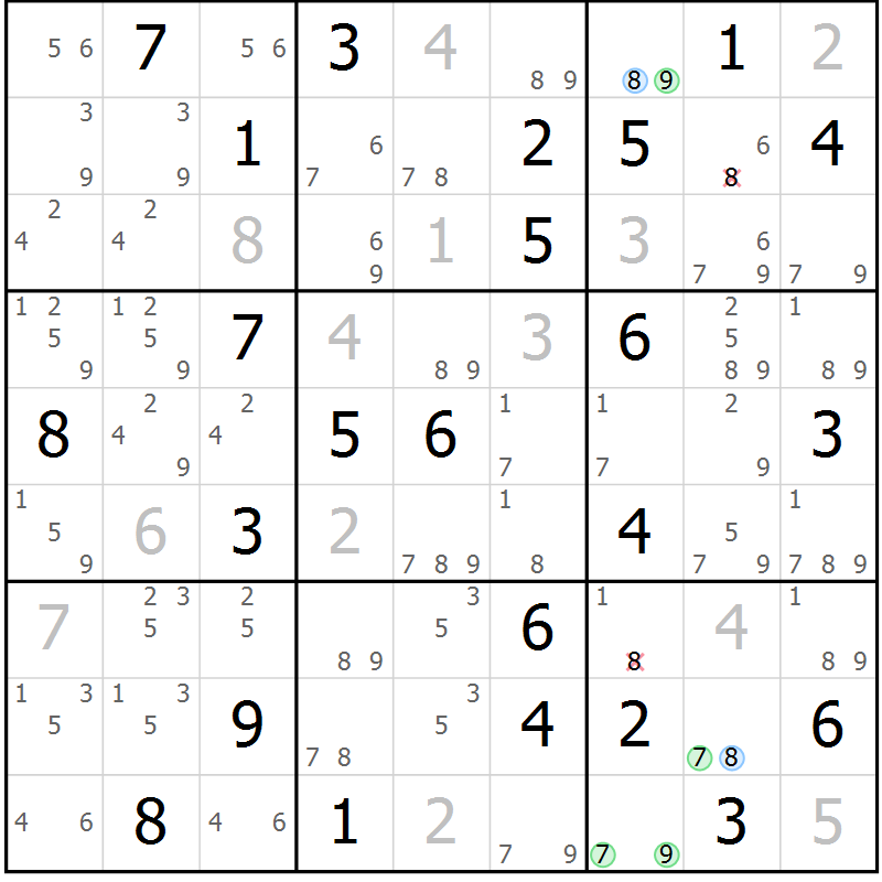 Position des candidats pour la solution de la Gr 60 page 63 du magazine de sudoku Virtuose n° 104