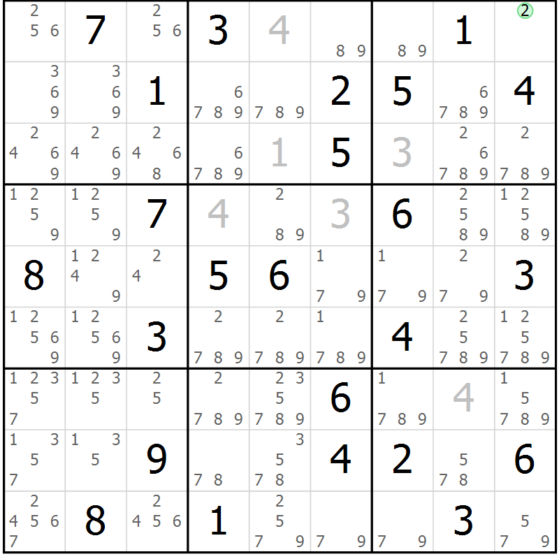 Position des candidats pour la solution de la Gr 60 page 63 du magazine de sudoku Virtuose n° 104