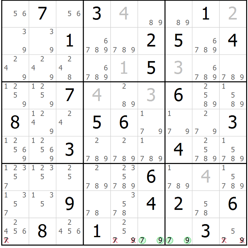 Position des candidats pour la solution de la Gr 60 page 63 du magazine de sudoku Virtuose n° 104
