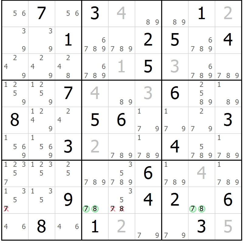 Position des candidats pour la solution de la Gr 60 page 63 du magazine de sudoku Virtuose n° 104