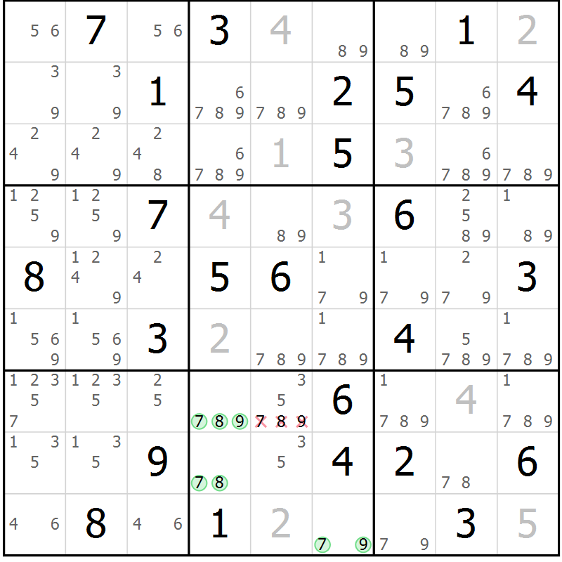 Position des candidats pour la solution de la Gr 60 page 63 du magazine de sudoku Virtuose n° 104