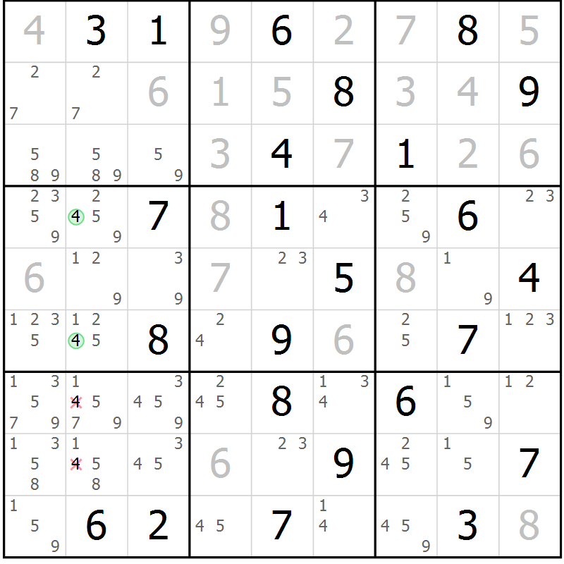 Position des candidats pour la solution de la Gr 61 page 64 du magazine de sudoku Virtuose n° 104