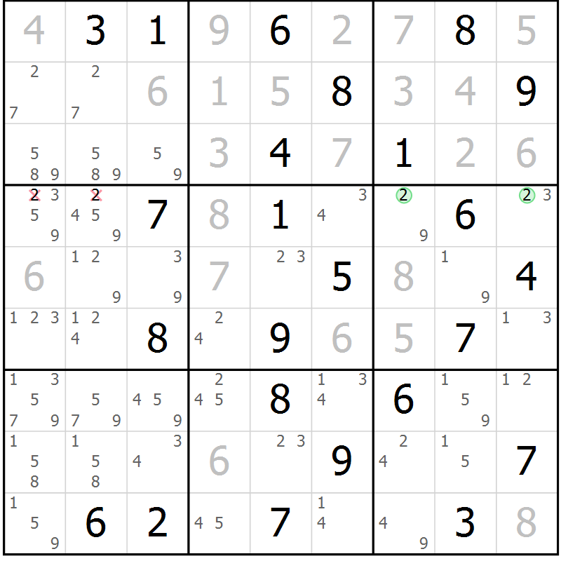 Position des candidats pour la solution de la Gr 61 page 64 du magazine de sudoku Virtuose n° 104