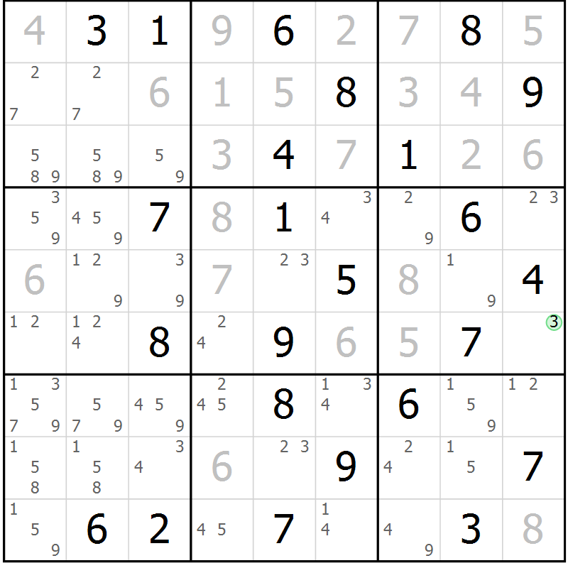 Position des candidats pour la solution de la Gr 61 page 64 du magazine de sudoku Virtuose n° 104