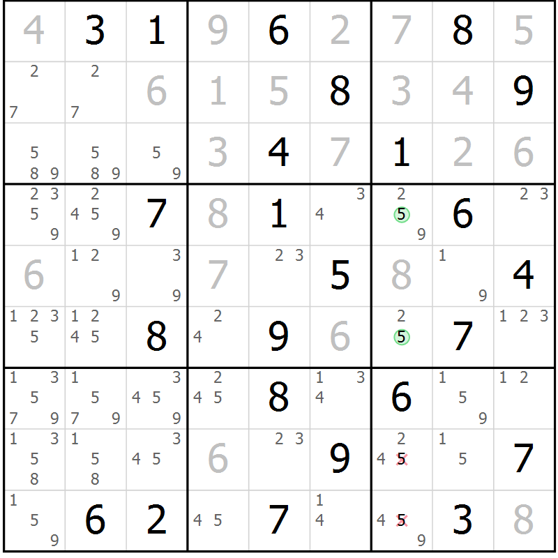 Position des candidats pour la solution de la Gr 61 page 64 du magazine de sudoku Virtuose n° 104