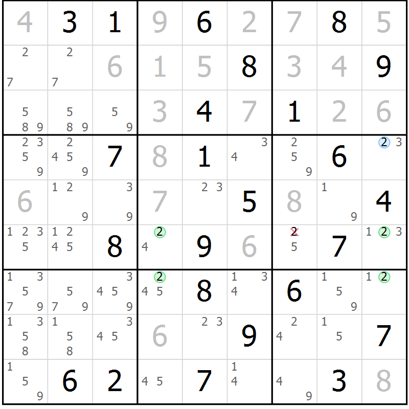 Position des candidats pour la solution de la Gr 61 page 64 du magazine de sudoku Virtuose n° 104
