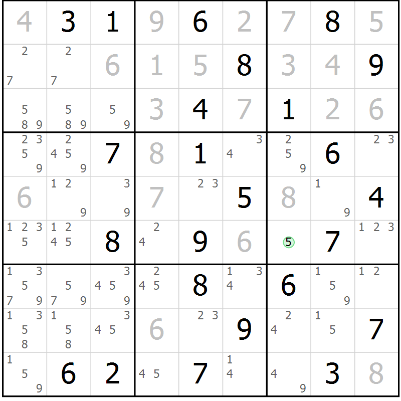 Position des candidats pour la solution de la Gr 61 page 64 du magazine de sudoku Virtuose n° 104