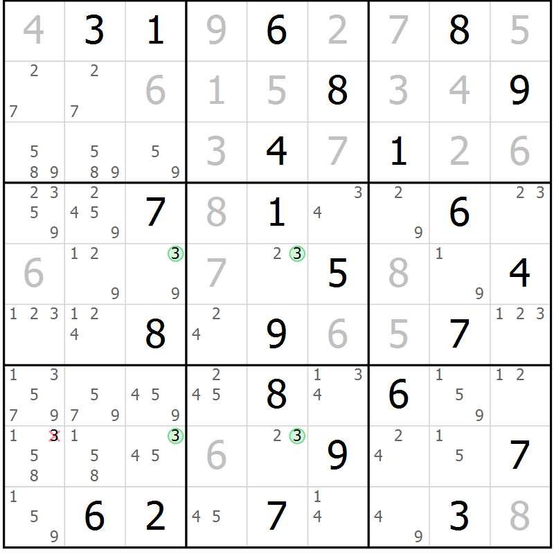 Position des candidats pour la solution de la Gr 61 page 64 du magazine de sudoku Virtuose n° 104