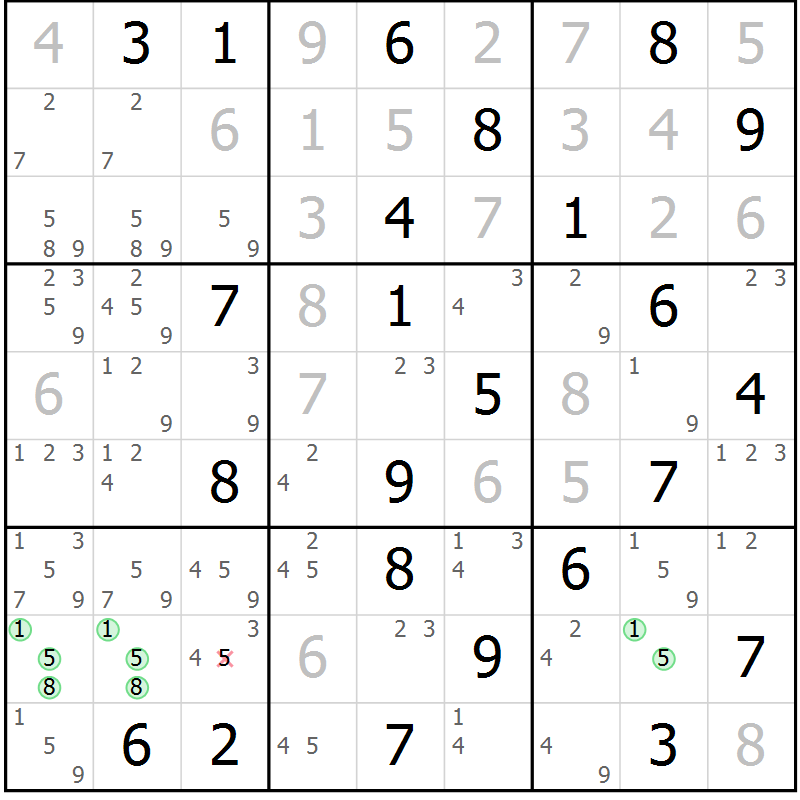 Position des candidats pour la solution de la Gr 61 page 64 du magazine de sudoku Virtuose n° 104