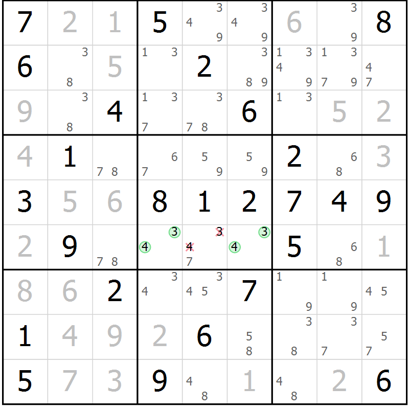 Position des candidats pour la solution de la Gr 62 page 65 du magazine de sudoku Virtuose n° 104