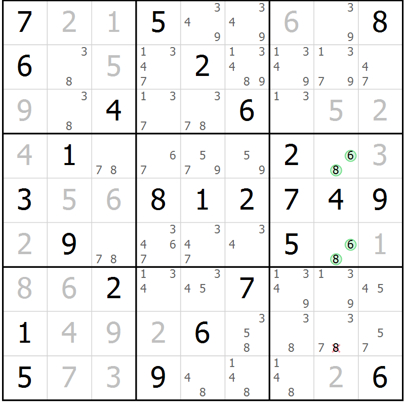 Position des candidats pour la solution de la Gr 62 page 65 du magazine de sudoku Virtuose n° 104