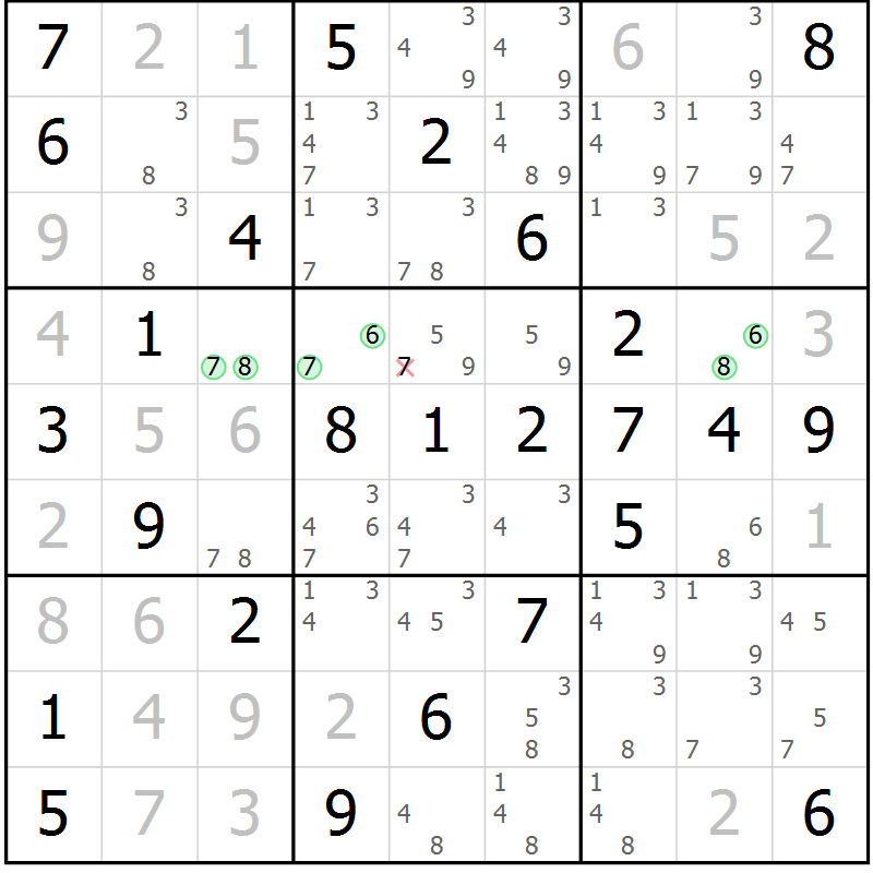 Position des candidats pour la solution de la Gr 62 page 65 du magazine de sudoku Virtuose n° 104