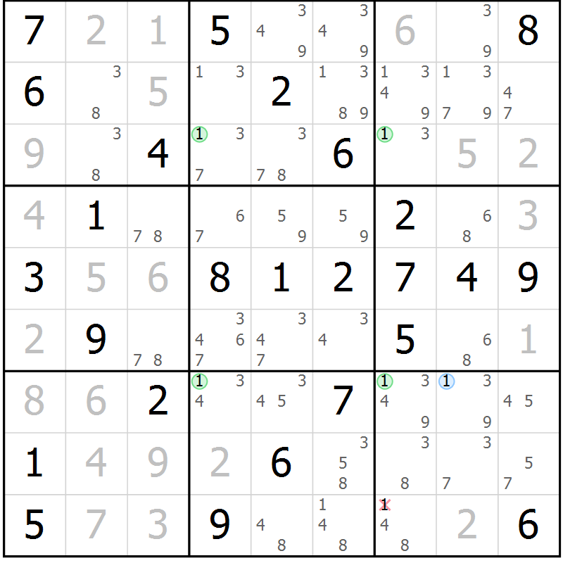 Position des candidats pour la solution de la Gr 62 page 65 du magazine de sudoku Virtuose n° 104