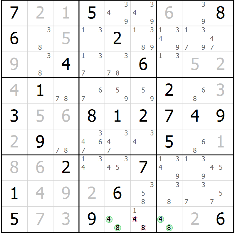 Position des candidats pour la solution de la Gr 62 page 65 du magazine de sudoku Virtuose n° 104