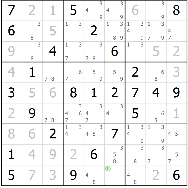 Position des candidats pour la solution de la Gr 62 page 65 du magazine de sudoku Virtuose n° 104