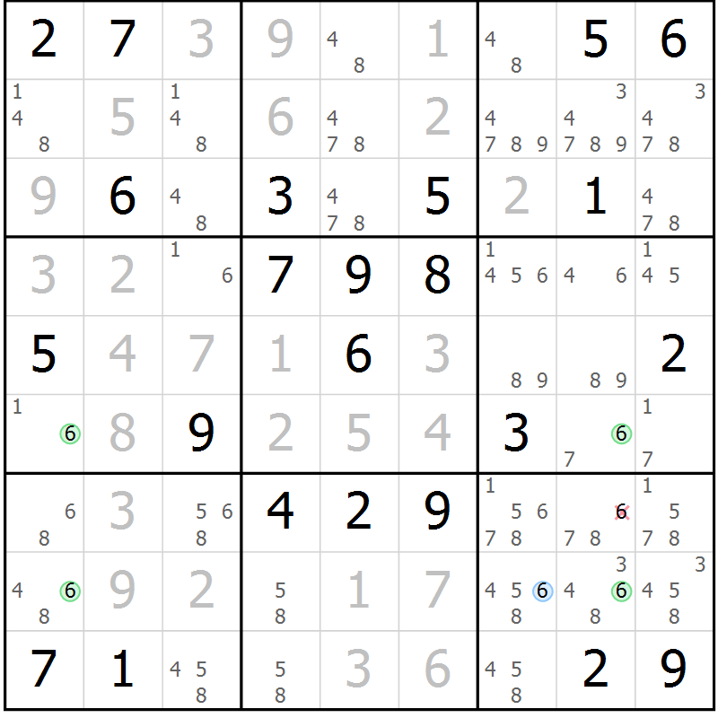 Position des candidats pour la solution de la Gr 63 page 66 du magazine de sudoku Virtuose n° 104