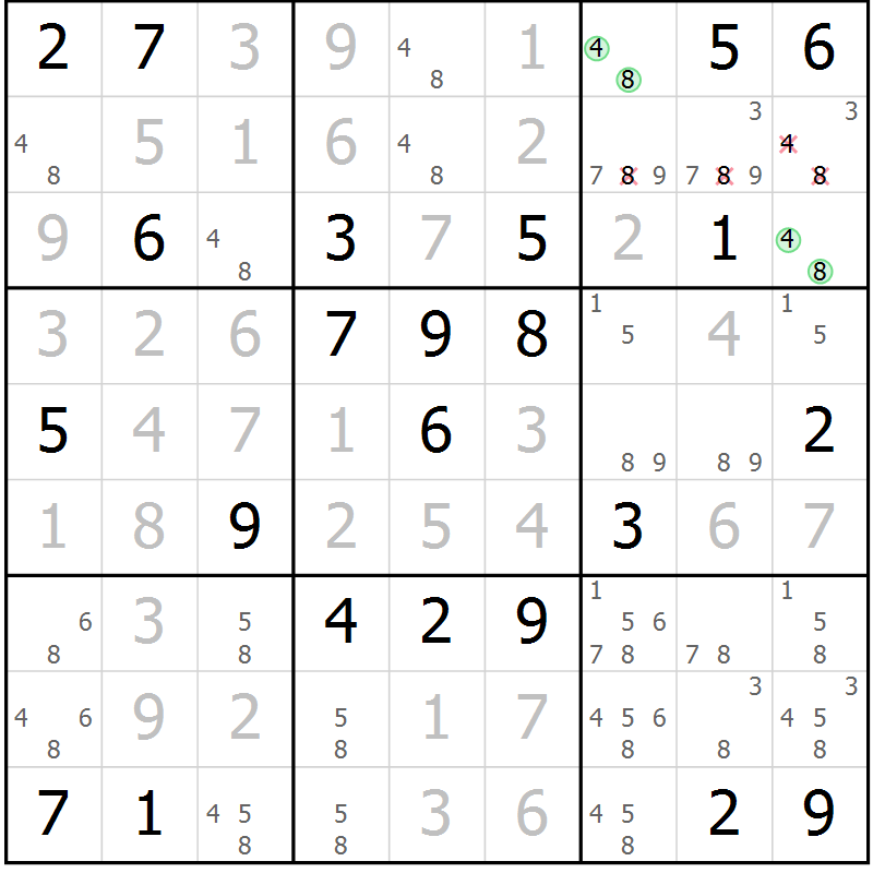 Position des candidats pour la solution de la Gr 63 page 66 du magazine de sudoku Virtuose n° 104