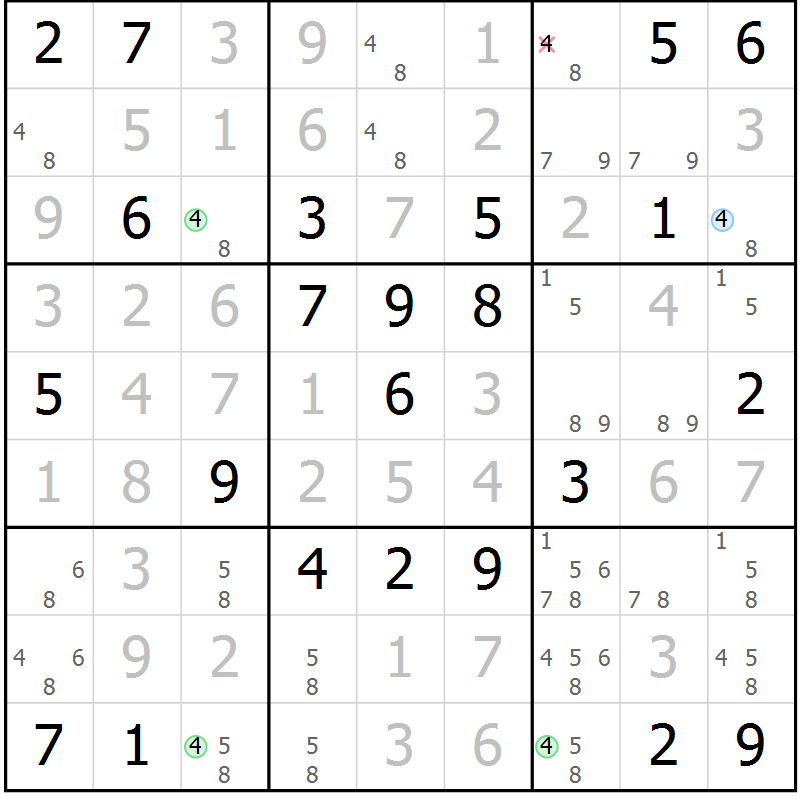 Position des candidats pour la solution de la Gr 63 page 66 du magazine de sudoku Virtuose n° 104