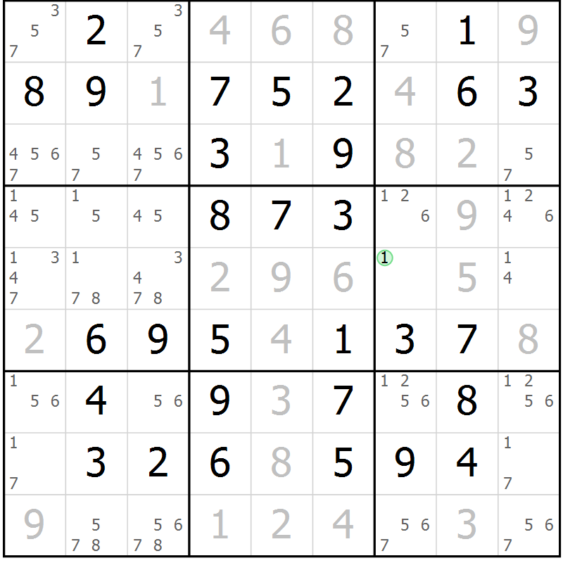 Position des candidats pour la solution de la Gr 64 page 67 du magazine de sudoku Virtuose n° 104
