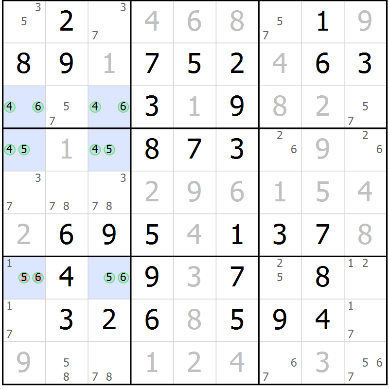 Position des candidats pour la solution de la Gr 64 page 67 du magazine de sudoku Virtuose n° 104