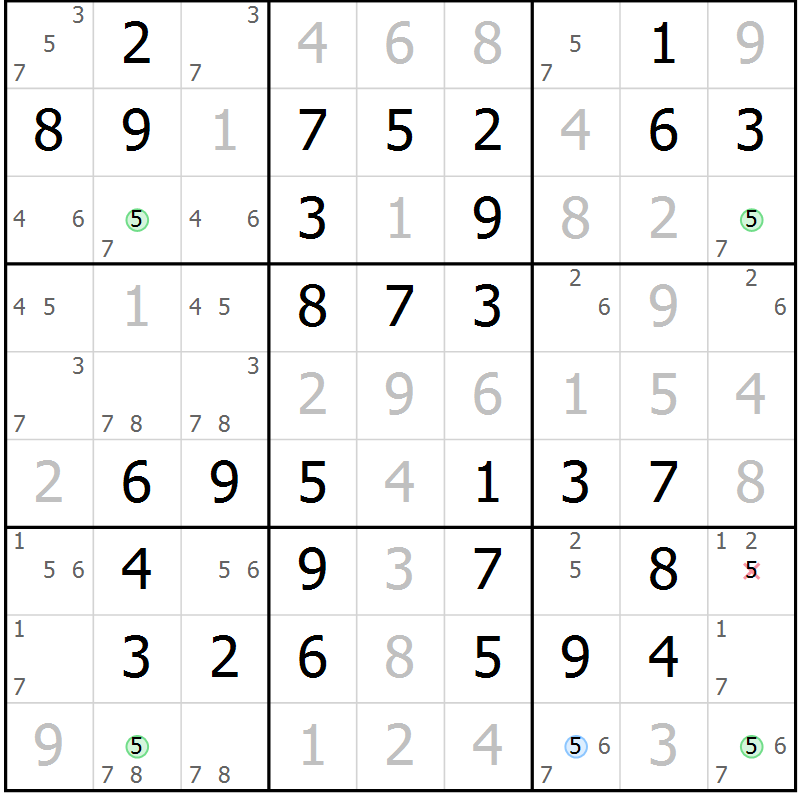 Position des candidats pour la solution de la Gr 64 page 67 du magazine de sudoku Virtuose n° 104