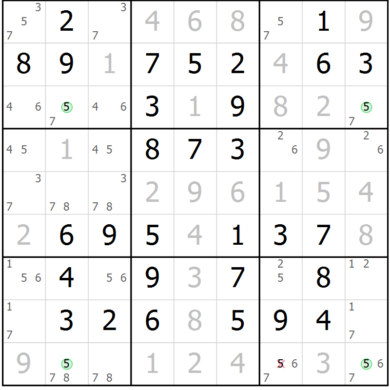 Position des candidats pour la solution de la Gr 64 page 67 du magazine de sudoku Virtuose n° 104