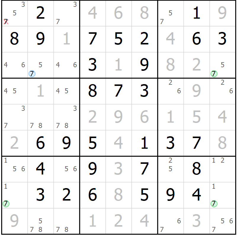 Position des candidats pour la solution de la Gr 64 page 67 du magazine de sudoku Virtuose n° 104